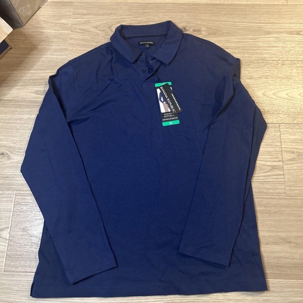 NWT Banana Republic Men's Luxe Touch Long Sleeve Polo Cotton BLUE XL (023)